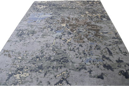 Modern Abstract Distress Design Viscose Hand knotted Rug 9x12 -w2336
