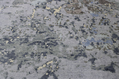 Modern Abstract Distress Design Viscose Hand knotted Rug 9x12 -w2336
