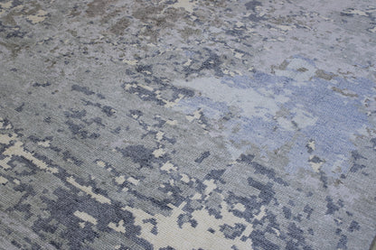 Modern Abstract Distress Design Viscose Hand knotted Rug 9x12 -w2336