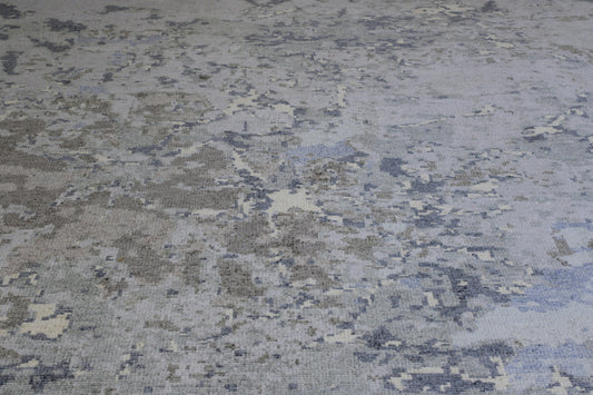 Modern Abstract Distress Design Viscose Hand knotted Rug 9x12 -w2336