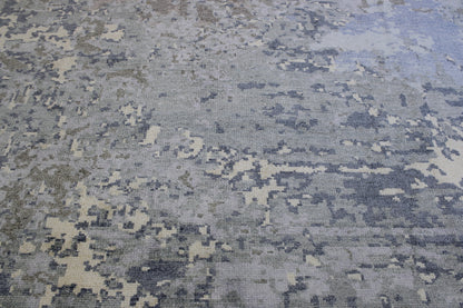 Modern Abstract Distress Design Viscose Hand knotted Rug 9x12 -w2336