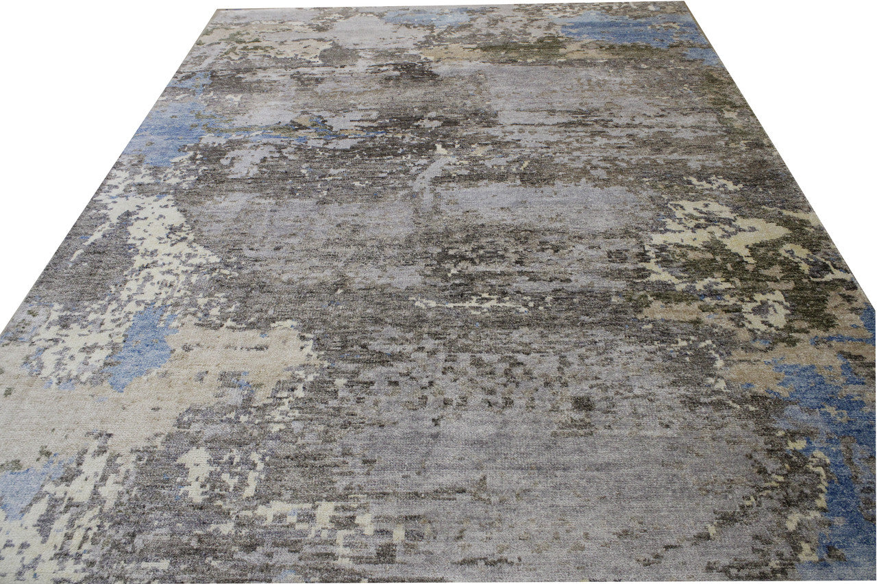 Modern Abstract Distress Design Wool/silk Hand knotted Rug 9x12 - w2342