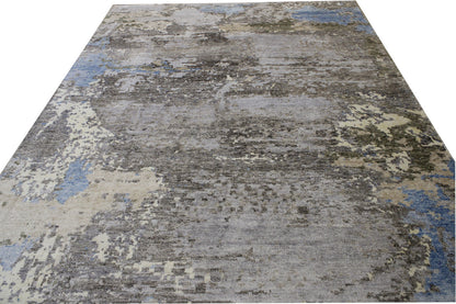 Modern Abstract Distress Design Wool/silk Hand knotted Rug 9x12 - w2342
