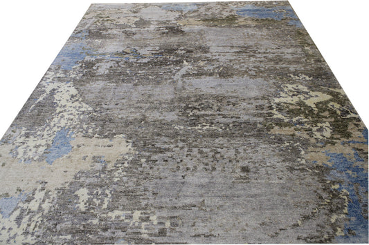 Modern Abstract Distress Design Wool/silk Hand knotted Rug 9x12 - w2342