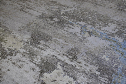 Modern Abstract Distress Design Wool/silk Hand knotted Rug 9x12 - w2342