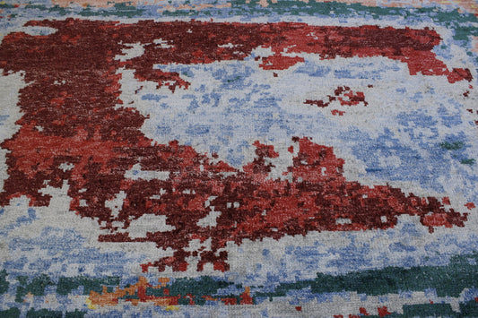 Modern Abstract Distress Design Viscose Hand knotted Rug 9x12 -w2339
