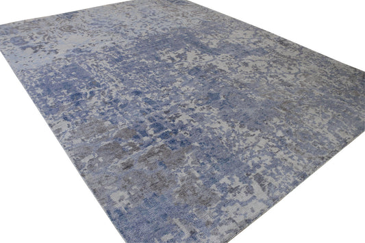 Modern Abstract Distress Design Viscose Hand knotted Rug 9x12 -w2333