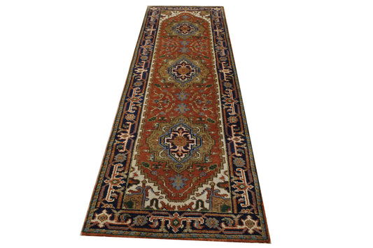 Tribal Indo Heriz Wool Hand Knotted 2.6x8.6 -w20290