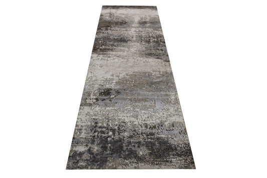 Modern Abstract Broken Design Wool/Silk Hand Knotted 2.6x8.1 -w20257