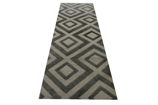 Modern Diamond Design Wool/Silk Hand Knotted 2.6x8.0 -w2034