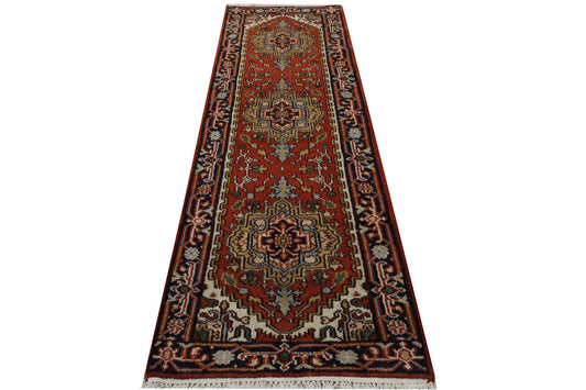 Tribal Indo Heriz Wool Hand Knotted 2.6x8.4 -w20296