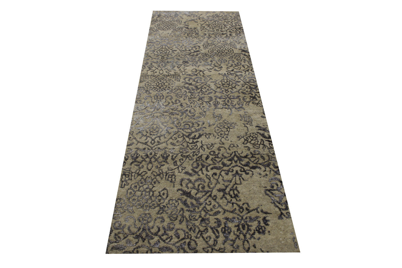 Transistional Abstract Broken Design Wool/Silk Hand Knotted 2.6x8.0 -w2051