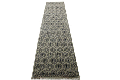 Oushak Kerman Design Whitewash Wool Hand Knotted Rug 2.7x11.11 -w20046