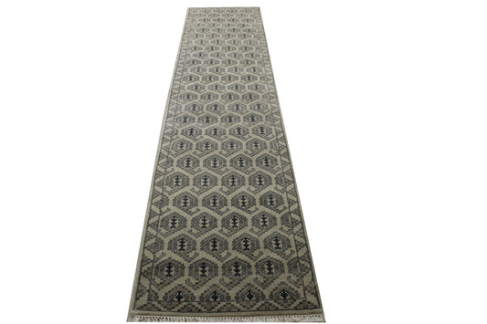 Oushak Kerman Design Whitewash Wool Hand Knotted Rug 2.7x11.11 -w20046