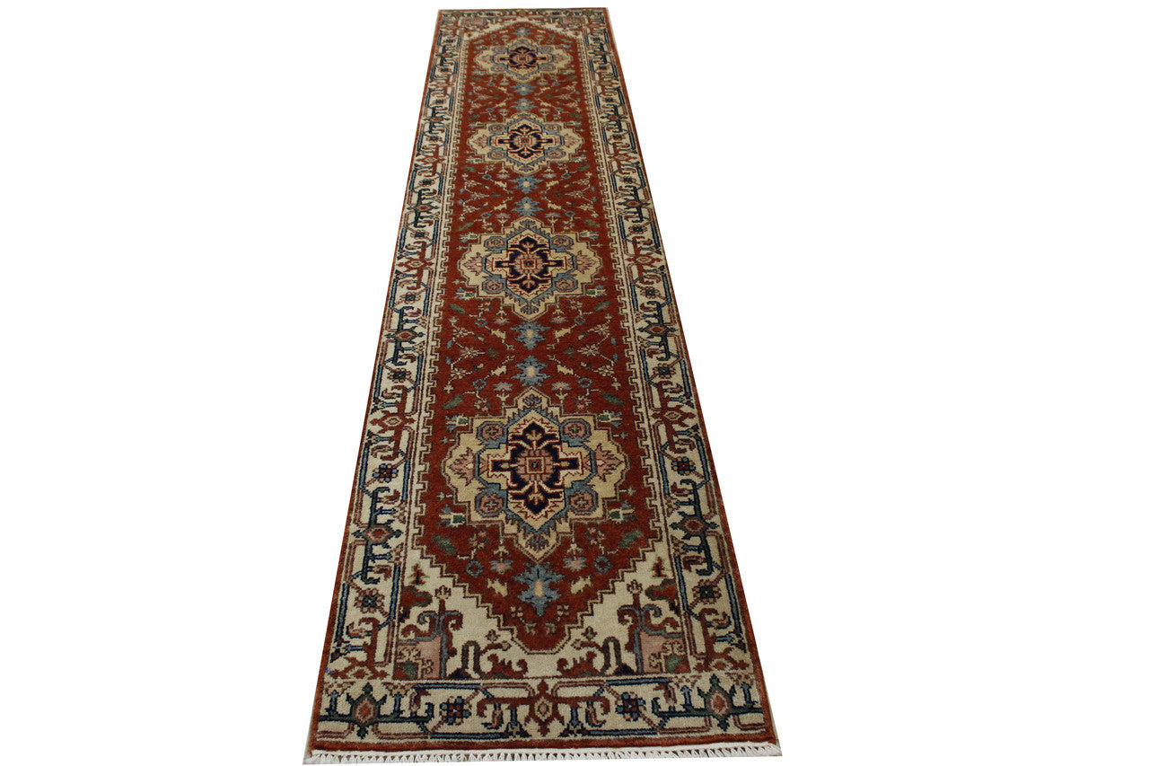Tribal Heriz Wool Hand Knotted Rug 2.7x11.11 -w20069