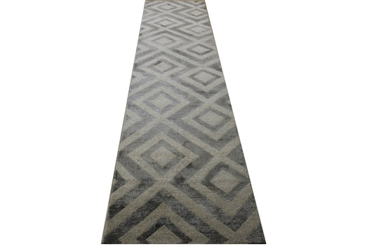 Modern Diamond Design Wool/silk Hand Knotted Rug 2.6x12.0 -w2048