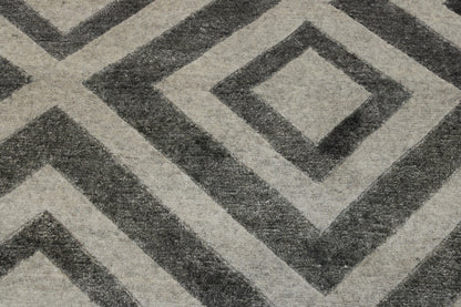 Modern Diamond Design Wool/silk Hand Knotted Rug 2.6x12.0 -w2048