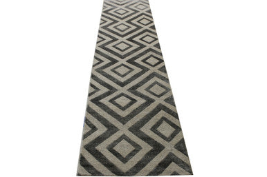 Modern Diamond Design Wool/silk Hand Knotted Rug 2.6x12.0 -w2047