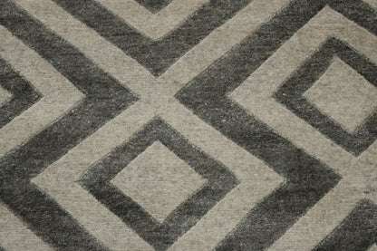 Modern Diamond Design Wool/silk Hand Knotted Rug 2.6x12.0 -w2047