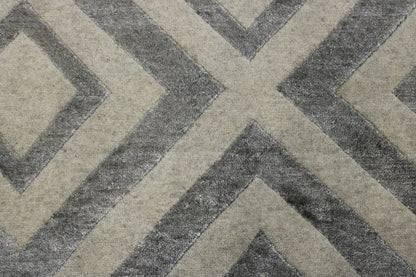 Modern Diamond Design Wool/silk Hand Knotted Rug 2.6x12.0 -w2047
