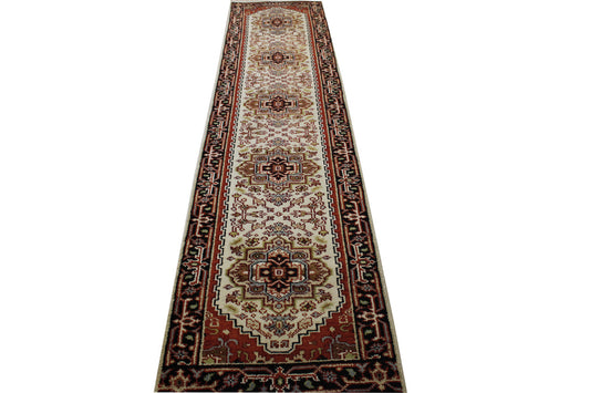 Tribal Heriz Wool Hand Knotted Rug 2.7x11.9 -w20288