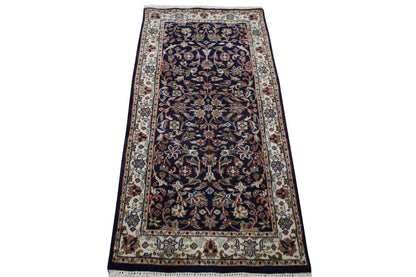 Traditional Indo Kashan Wool Hand Knotted Rug 2x4 - w2174