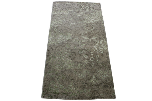 Transistional Abstract Broken Design Wool/Silk Hand Knotted Rug 2x4 - w2017