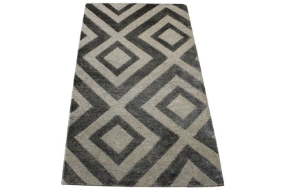 Modern Diamond Design Wool/Silk Hand Knotted Rug 2x4 - w2041