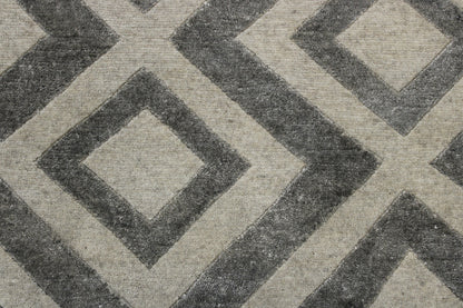 Modern Diamond Design Wool/Silk Hand Knotted Rug 2x4 - w2041