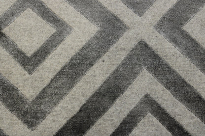 Modern Diamond Design Wool/Silk Hand Knotted Rug 2x4 - w2041