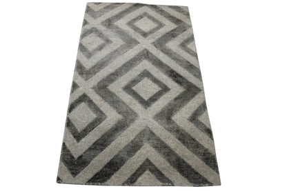 Modern Diamond Design Wool/Silk Hand Knotted Rug 2x4 - w2042