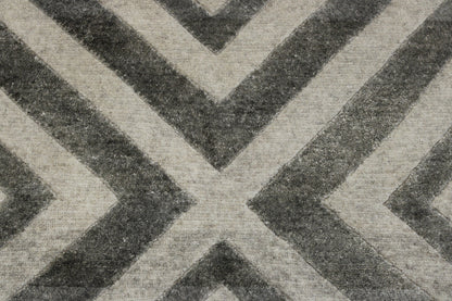 Modern Diamond Design Wool/Silk Hand Knotted Rug 2x4 - w2042
