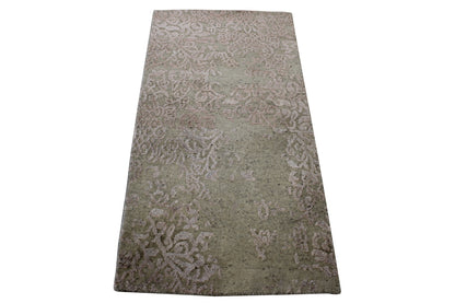 Transistional Abstract Broken Design Wool/Silk Hand Knotted Rug 2x4 - w2044