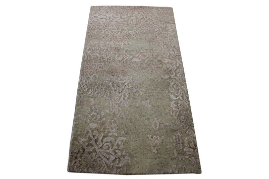 Transistional Abstract Broken Design Wool/Silk Hand Knotted Rug 2x4 - w2044