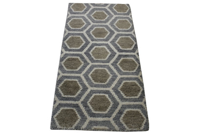 Modern Gemotrical Design Wool Hand Knotted Rug 2x4 - w5011