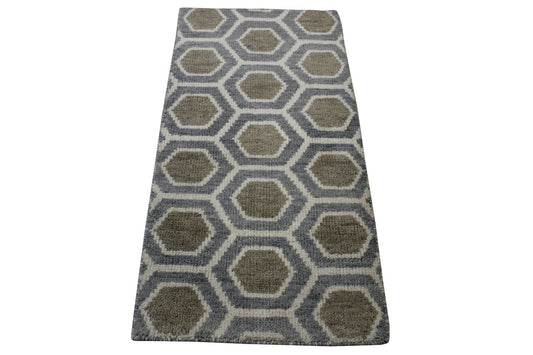 Modern Gemotrical Design Wool Hand Knotted Rug 2x4 - w5011