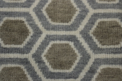 Modern Gemotrical Design Wool Hand Knotted Rug 2x4 - w5011