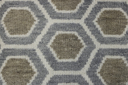 Modern Gemotrical Design Wool Hand Knotted Rug 2x4 - w5011