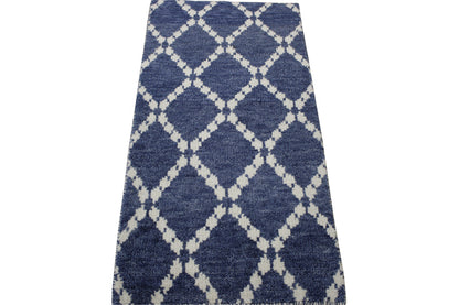 Modern Gemotrical Design Wool Hand Knotted Rug 2x4 - w5012
