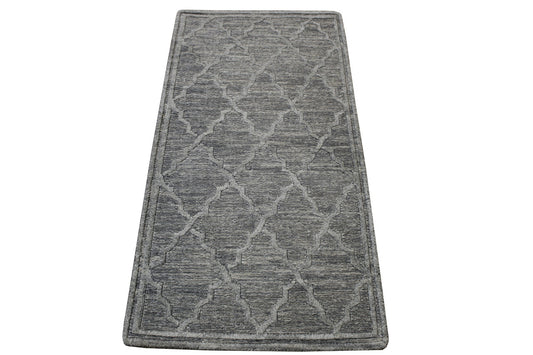 Modern Gemotrical Design Wool Hand Knotted Rug 2x4 - w5013