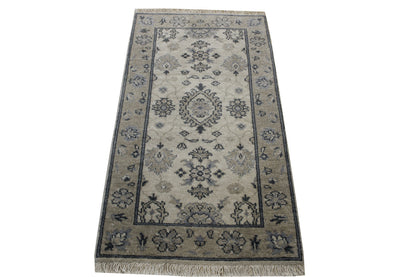 Oushak White wash Zigler Design Wool Hand Knotted Rug 2x4 - w5010