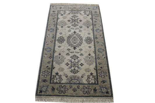 Oushak White wash Zigler Design Wool Hand Knotted Rug 2x4 - w5010