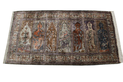 Traditional Prayer Baktiyar Rug Silk Hand Knotted Rug 2x4 - w5009