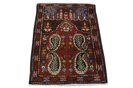 Traditional Prayer Kerman Rug Wool Hand Knotted Rug 2x4 - w5008