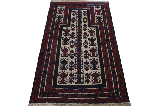 Tribal Prayer Rug Wool Hand Knotted Rug 2x4 - w5007
