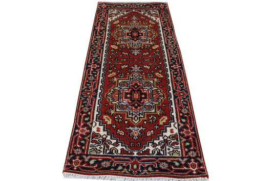 Tribal Indo Heriz Wool Hand Knotted 2.7x6.0 -w20319