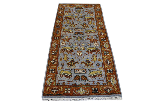 Tribal Indo Heriz Wool Hand Knotted 2.7x6.0 -w20313