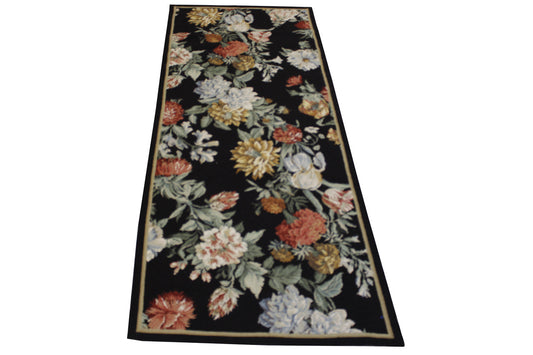 Transitional Antique Floral Needlepoint Wool Hand Knotted 2.5x5.8 -w3073