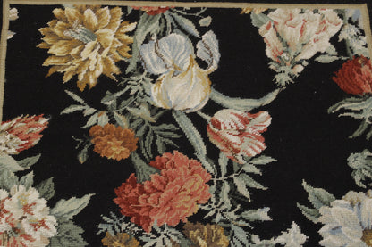 Transitional Antique Floral Needlepoint Wool Hand Knotted 2.5x5.8 -w3073