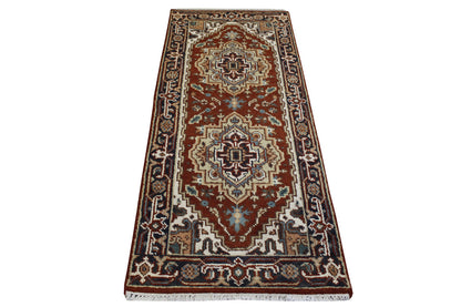 Tribal Indo Heriz Wool Hand Knotted 2.6x6.0 -w20301